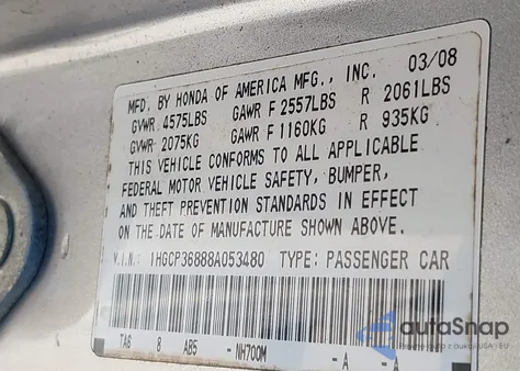 2008 Honda Accord 3.5 Ex-L z USA, uszkodzony, nr VIN 1HGCP36888A053480